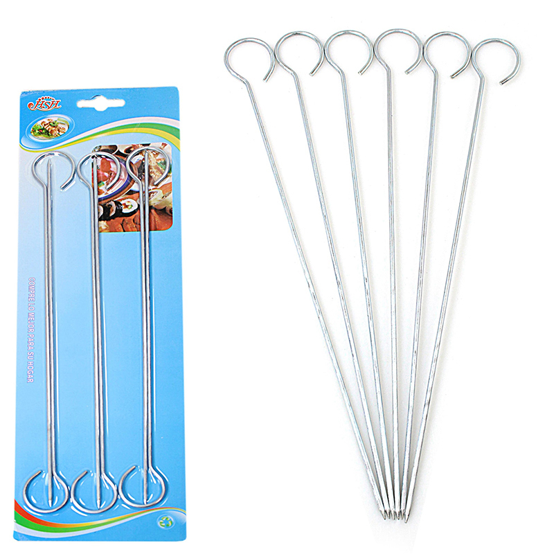 6PCS Metal BBQ Skewers 25cm Heavy Duty Kebab Sticks For Grilling