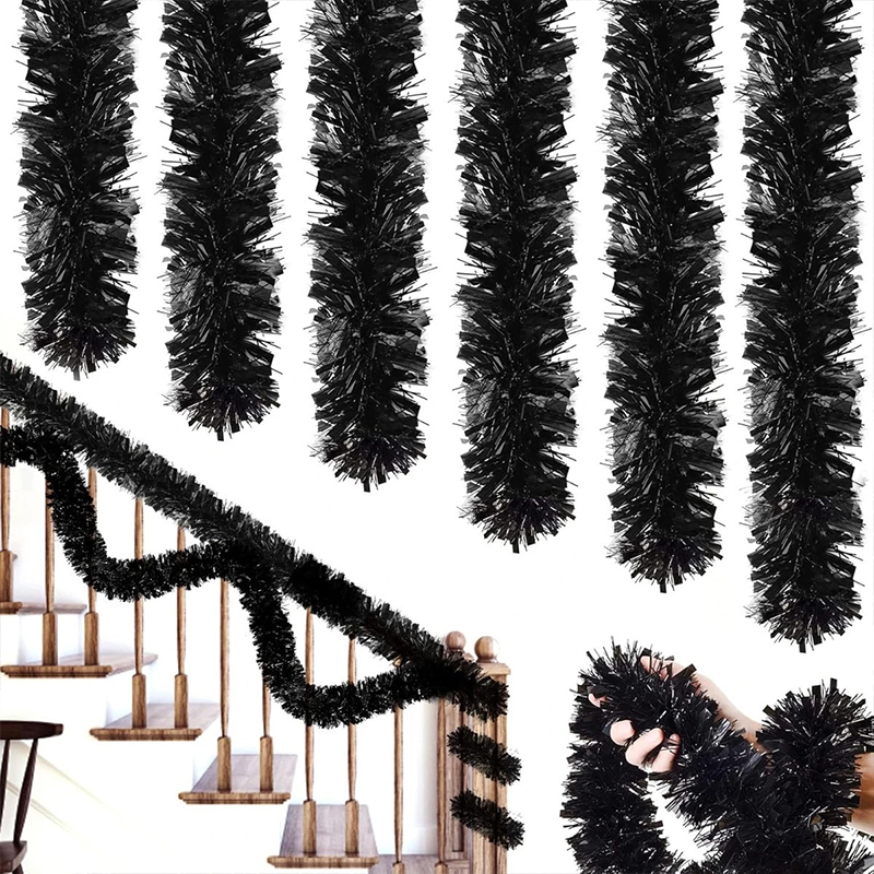 Christmas Tree Tinsel Garland Black 1.8M Xmas Gifts Assorted Colours