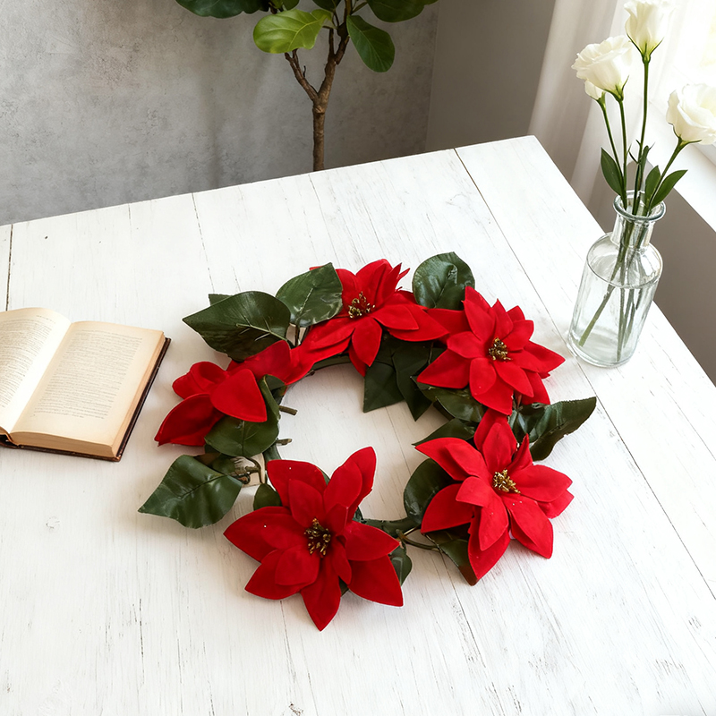 Christmas Festive Door Wreath Red Flowers Glitter Berries 25cm