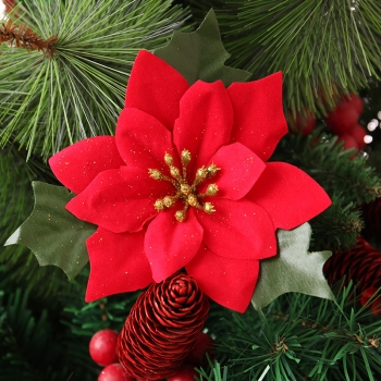 20 cm Christmas Festive Door Wreath with Red Poinsettia Flowers
