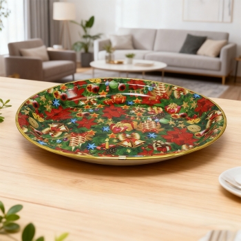 Assorted Designs Christmas Party Serving Oval Plastic Tray Printed Design Random sent 45 x 34 cm Xmas Gifts