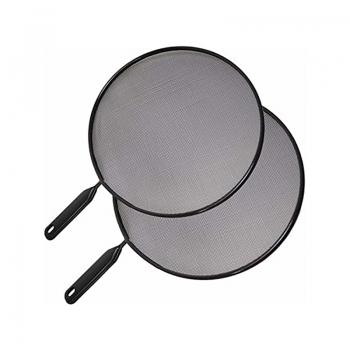 Metal Mesh Splatter Guard Set of 2 with Ergonomic Handle Black Cooking Splatter Screen