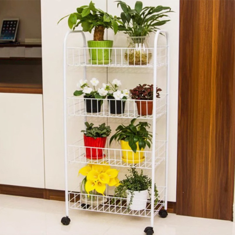 4-Shelf Rolling Cart 72cm Storage Rack with Baskets Wheels