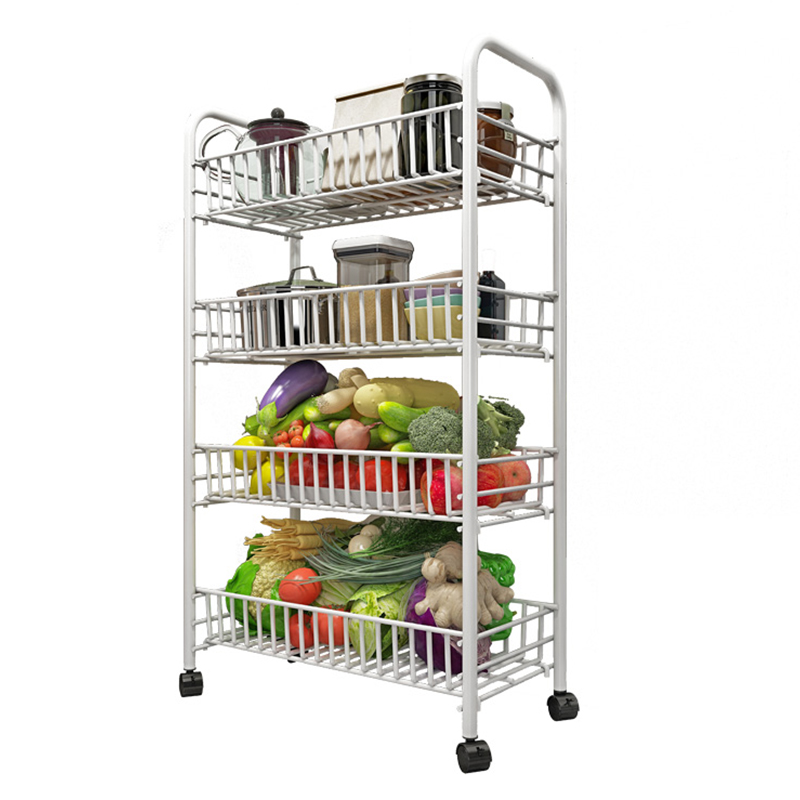 4-Shelf Rolling Cart 72cm Storage Rack with Baskets Wheels