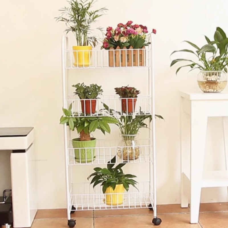 4-Shelf Rolling Cart 72cm Storage Rack with Baskets Wheels