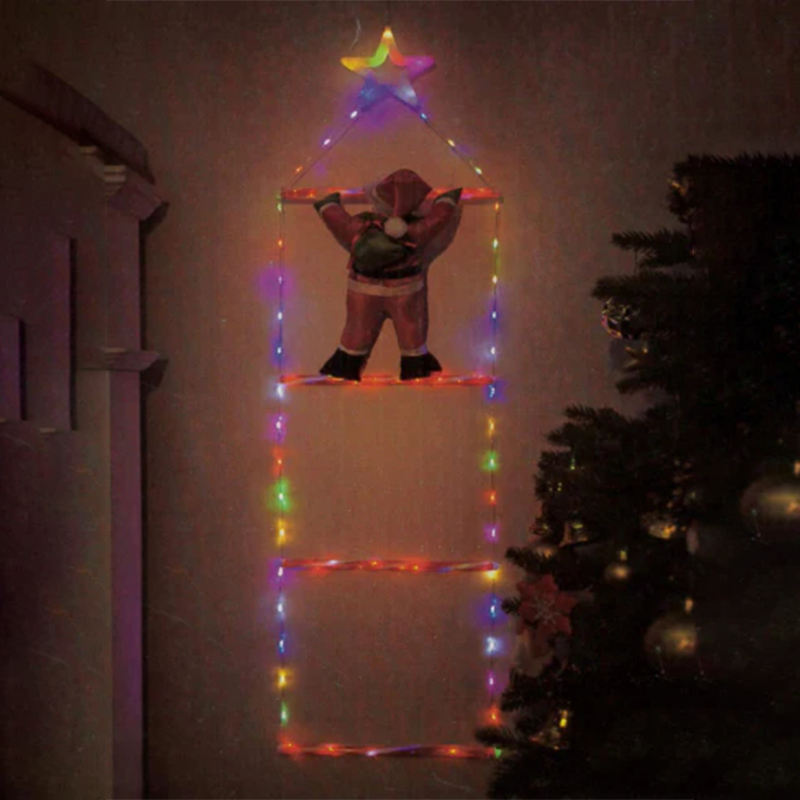 Christmas Santa Claus Climbing Candy Cane Ladder with Multicolour Lights 97cm Gifts
