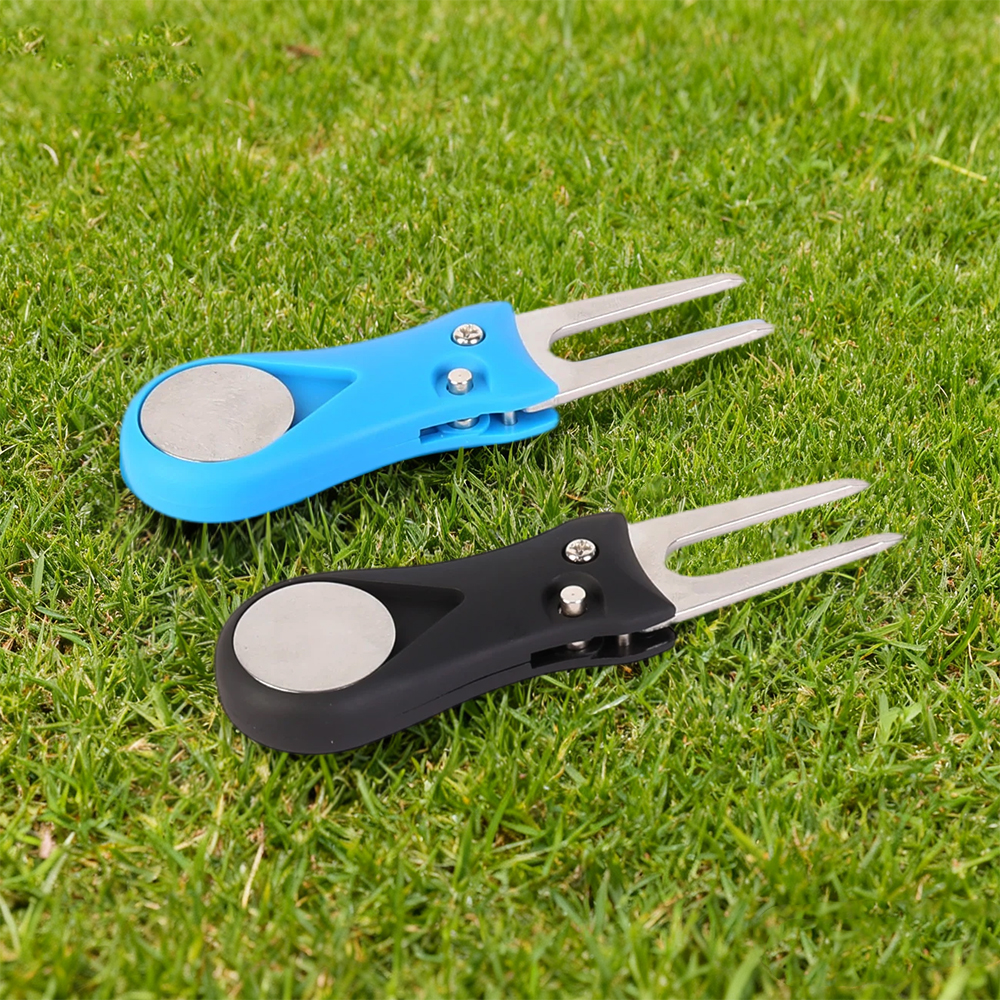 Golf Divot Repair Tool with Ball Marker Pitch Mark Switchblade Golf Black