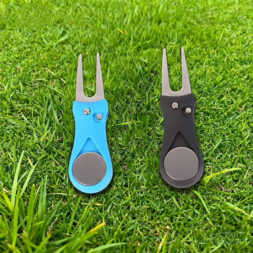 Golf Divot Repair Tool with Ball Marker Pitch Mark Switchblade Golf Blue