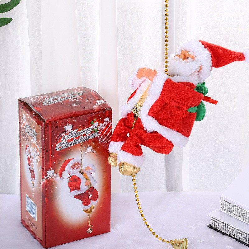 Climbing Santa Claus with Backpack on Gold String Ornament with Music 106cm Gift