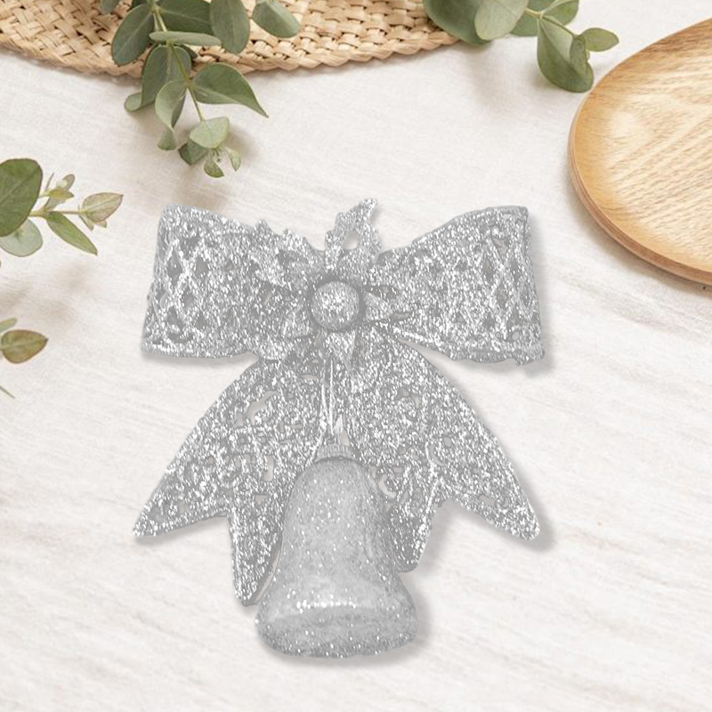 Christmas Tree Glitter Bow with Bell 15cm Assorted Colours Xmas Gift