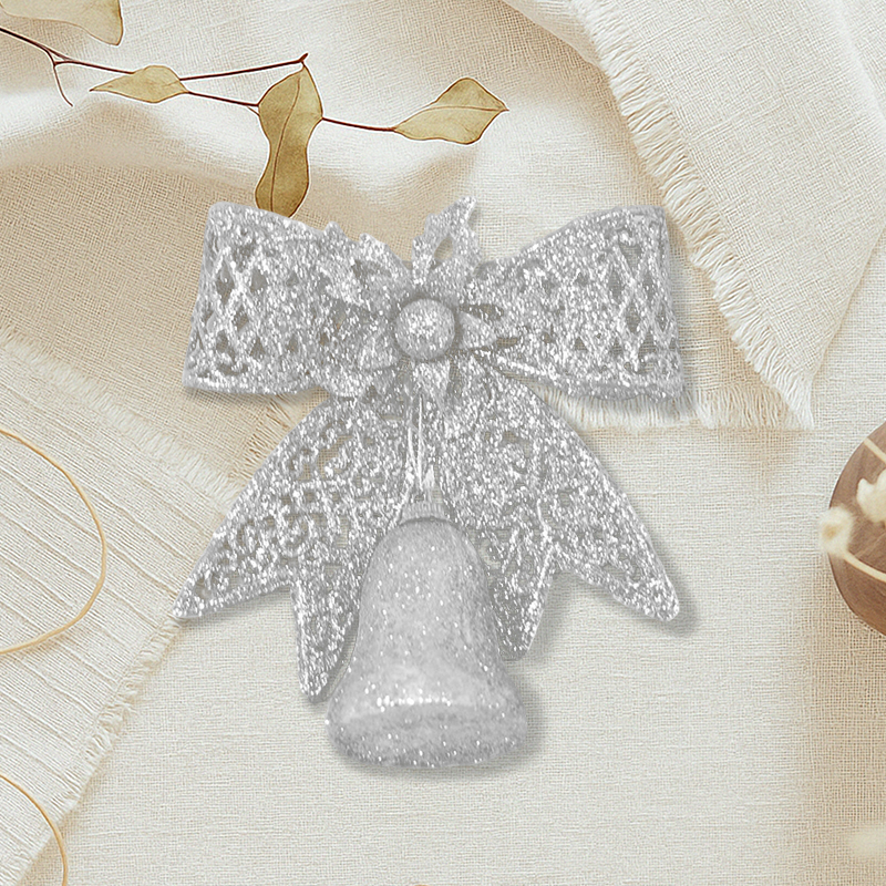 Christmas Tree Glitter Bow with Bell 15cm Assorted Colours Xmas Gift