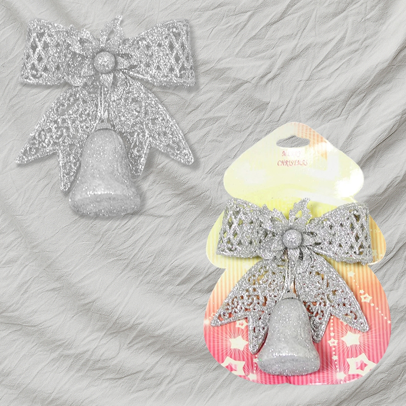 Christmas Tree Glitter Bow with Bell 15cm Assorted Colours Xmas Gift