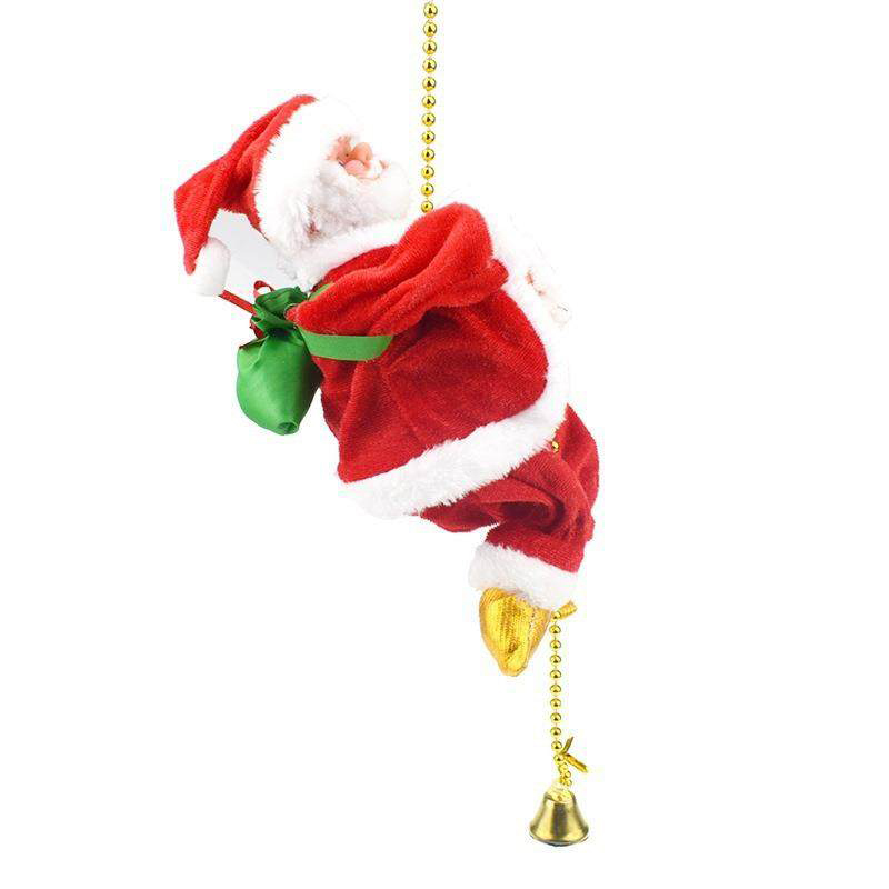 Climbing Santa Claus with Backpack on Gold String Ornament with Music 106cm Gift
