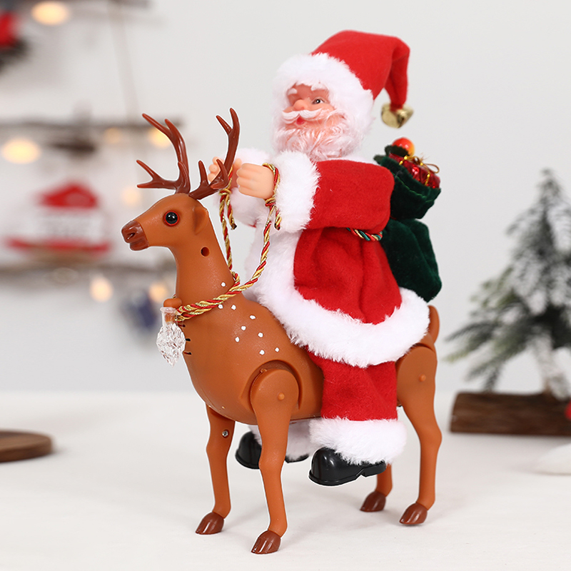 Santa Claus on moving Reindeer Ornament with Music 25 x 19cm Gift