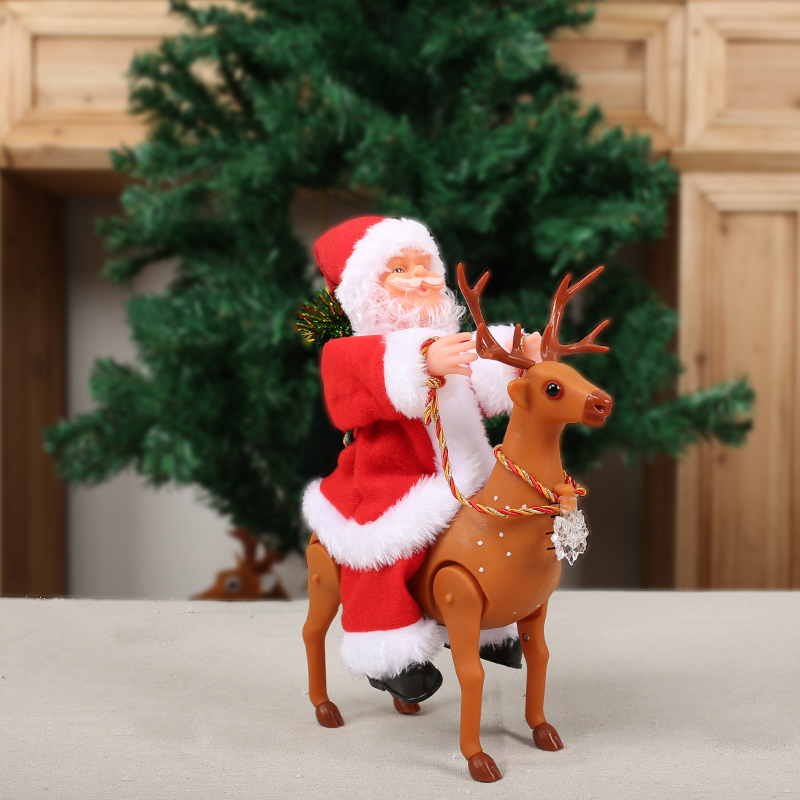 Santa Claus on moving Reindeer Ornament with Music 25 x 19cm Gift
