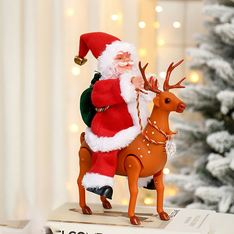 Santa Claus on moving Reindeer Ornament with Music 25 x 19cm Gift