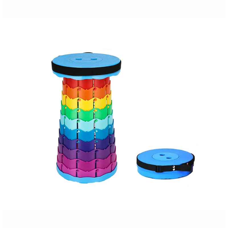 Round Foldable Collapsible Stool 25 x 45 cm Rainbow Colour Design