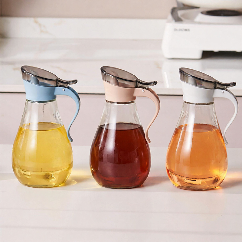Glass Olive Oil Vinegar Dispenser Pouring Bottle with Plastic Top 380ml Random Colours