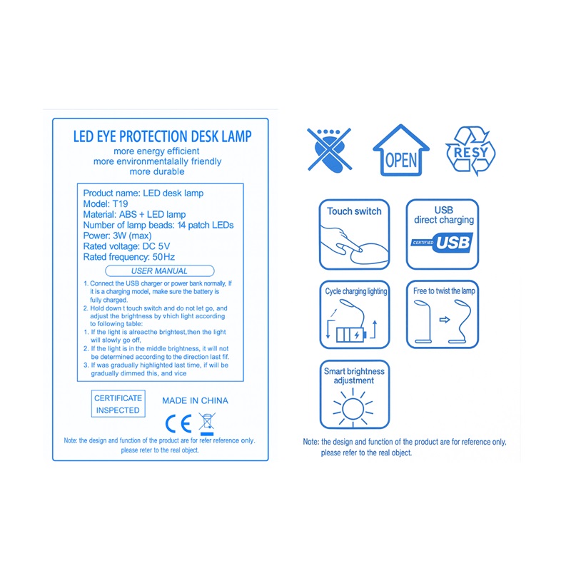 LED Desk Lamp with Pen Holder Rechargeable Touch Control Foldable Study Light Random Color