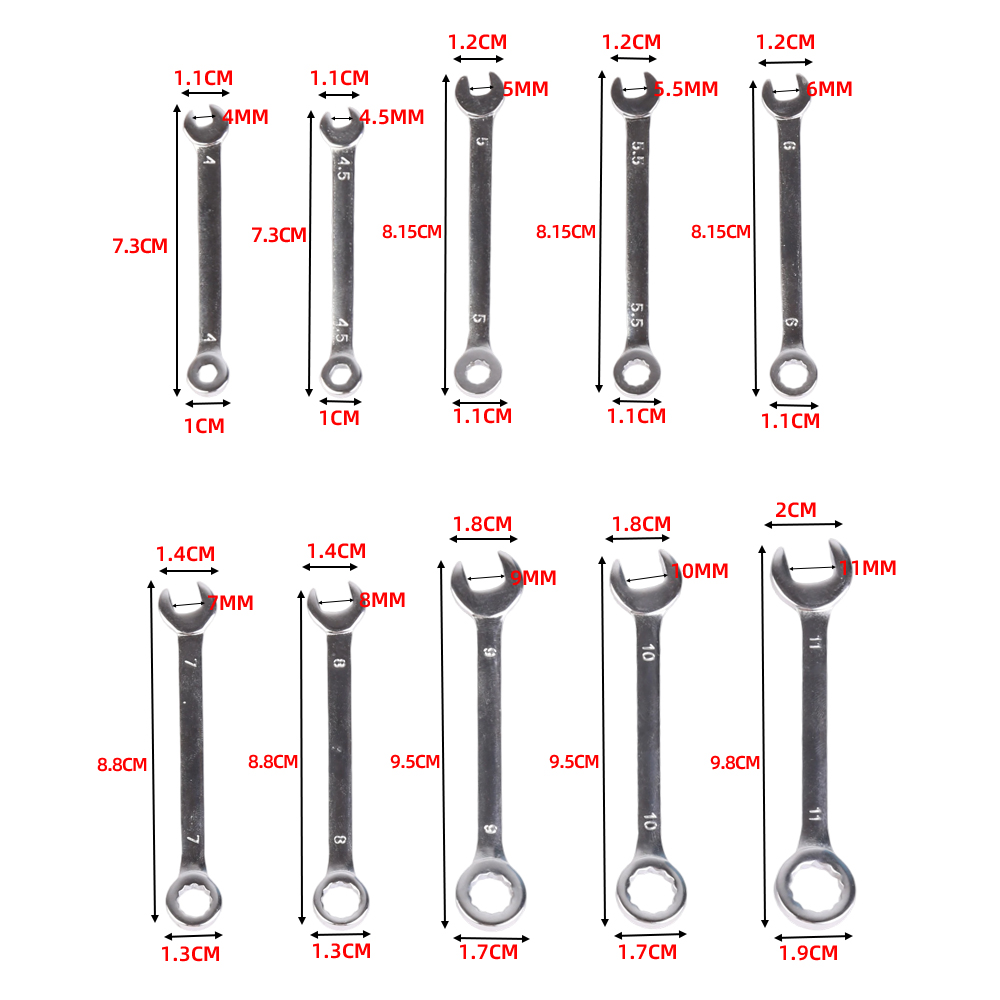 10PCS Combination Spanner Set Small Spanners Set 4mm to 11mm