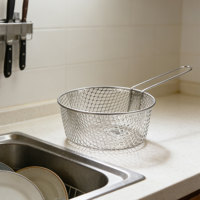7 Inch Deep Frying Basket With Long Handle Metal Wire Chip Fryer Basket for French Chip Frying