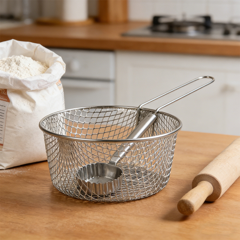 7 Inch Deep Frying Basket With Long Handle Metal Wire Chip Fryer Basket for French Chip Frying