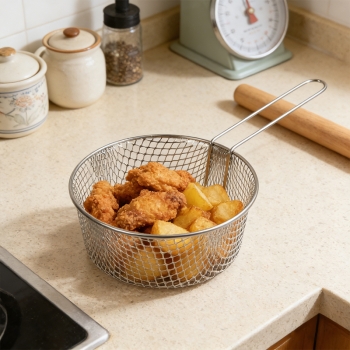 7 Inch Deep Frying Basket With Long Handle Metal Wire Chip Fryer Basket for French Chip Frying