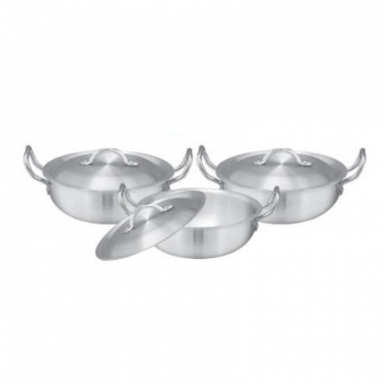 3PCS Karahi Wok Pan With Lid Metal Wire Handle Karahi Cooking Wok Indian Kadai Cooking Wok 3 Sizes for Sauteing Curries