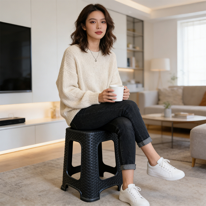 Plastic Rattan Stool Large Minimalist Backless Stools 28 x 28 x 46cm Random Colours