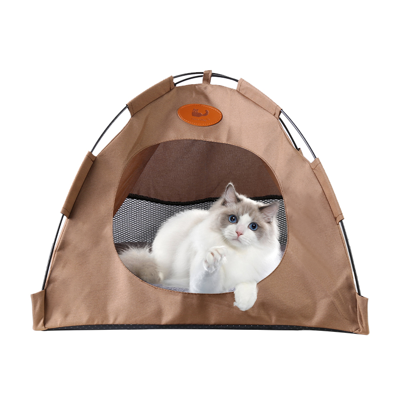 Pet Tent Cat Puppy Play Tent House with Warm Soft Bed Pad - Coffee Gift