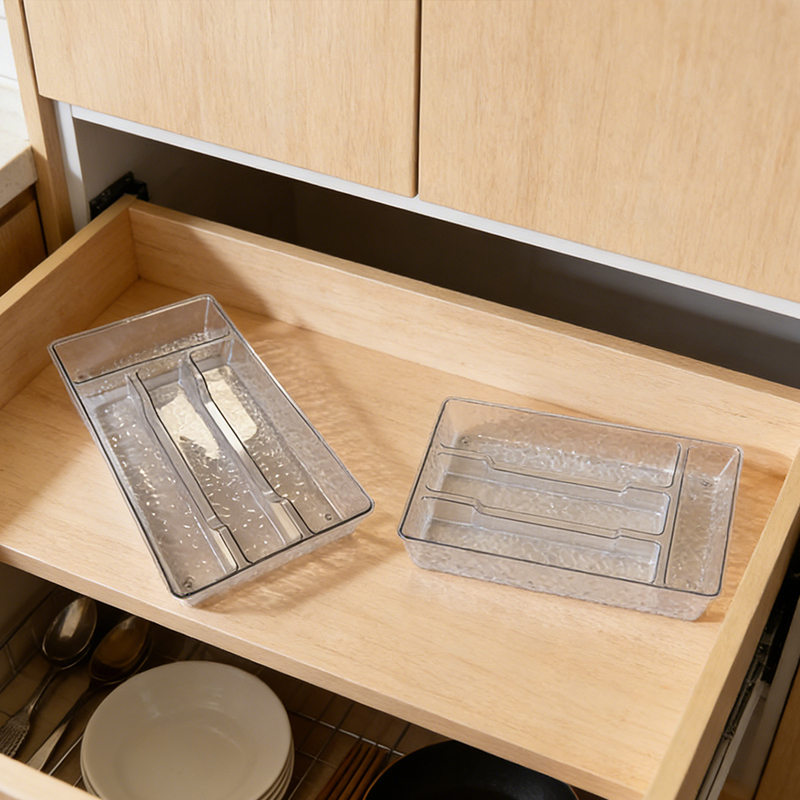 Transparent Plastic Cutlery Drawer Organiser Tray 29 x 17.5 cm Home