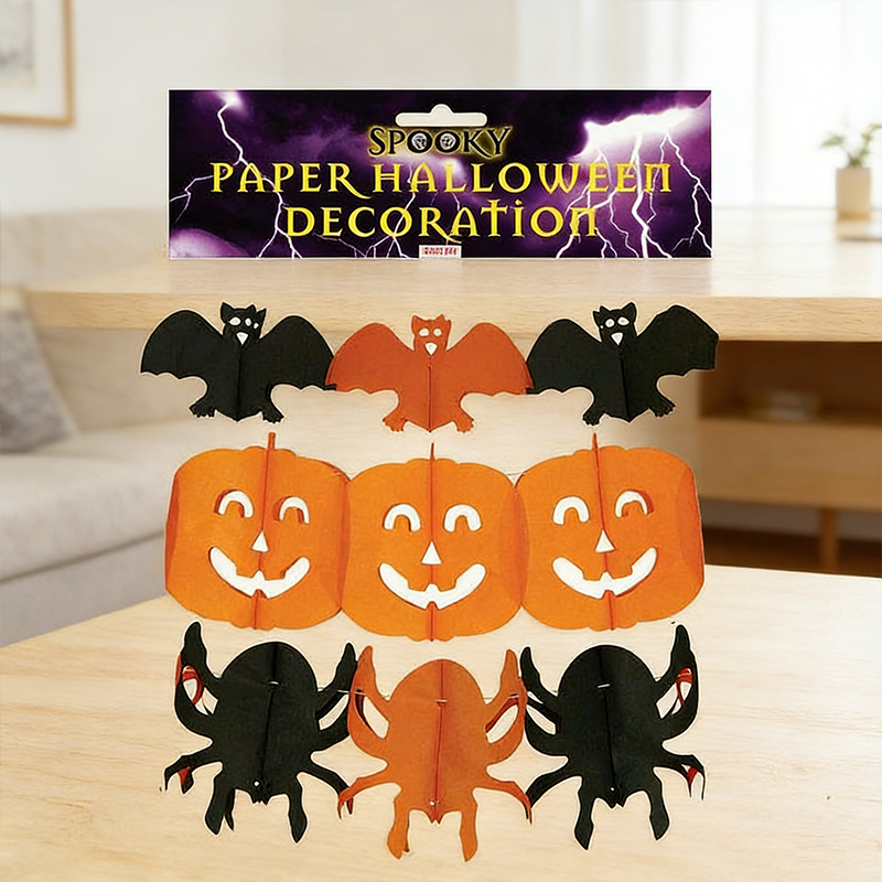 Paper Halloween Decorations Bats Pumpkins Spiders Length 3m Assorted Designs Random Sent