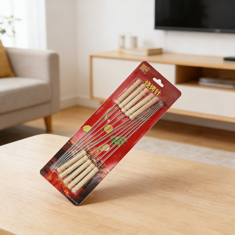 Metal BBQ Kebab Skewer Sticks 12pcs 30 cm Wooden Handle