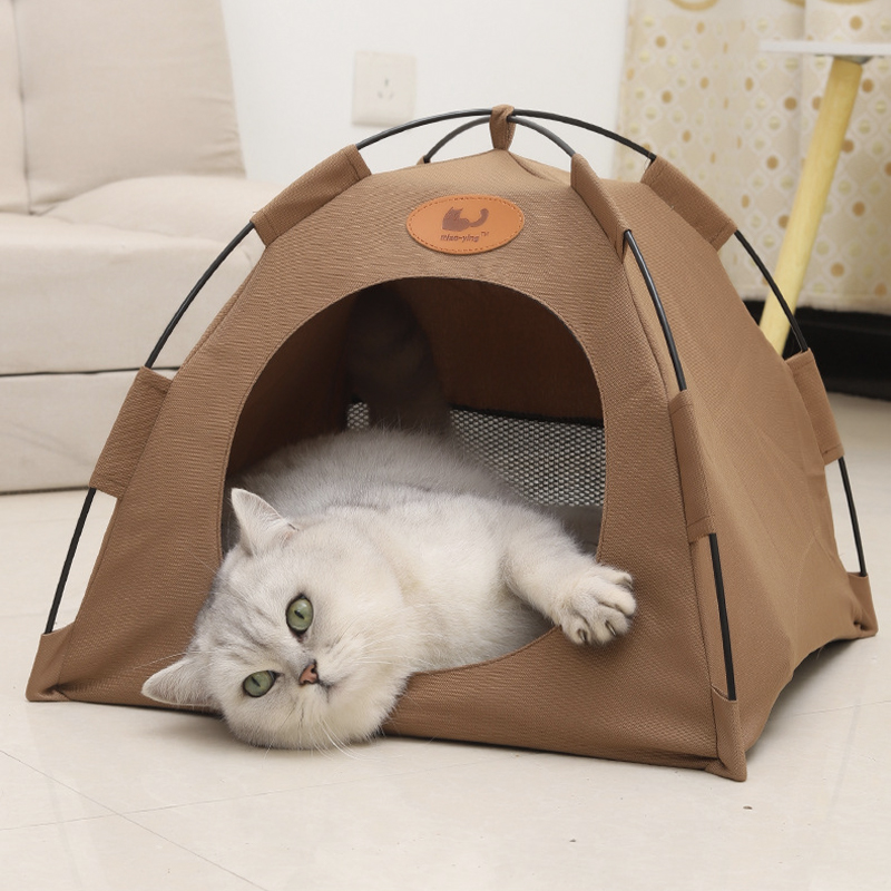 Pet Tent Cat Puppy Play Tent House with Warm Soft Bed Pad - Coffee Gift