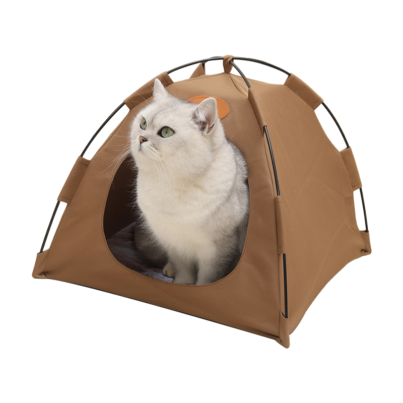 Pet Tent Cat Puppy Play Tent House with Warm Soft Bed Pad - Coffee Gift