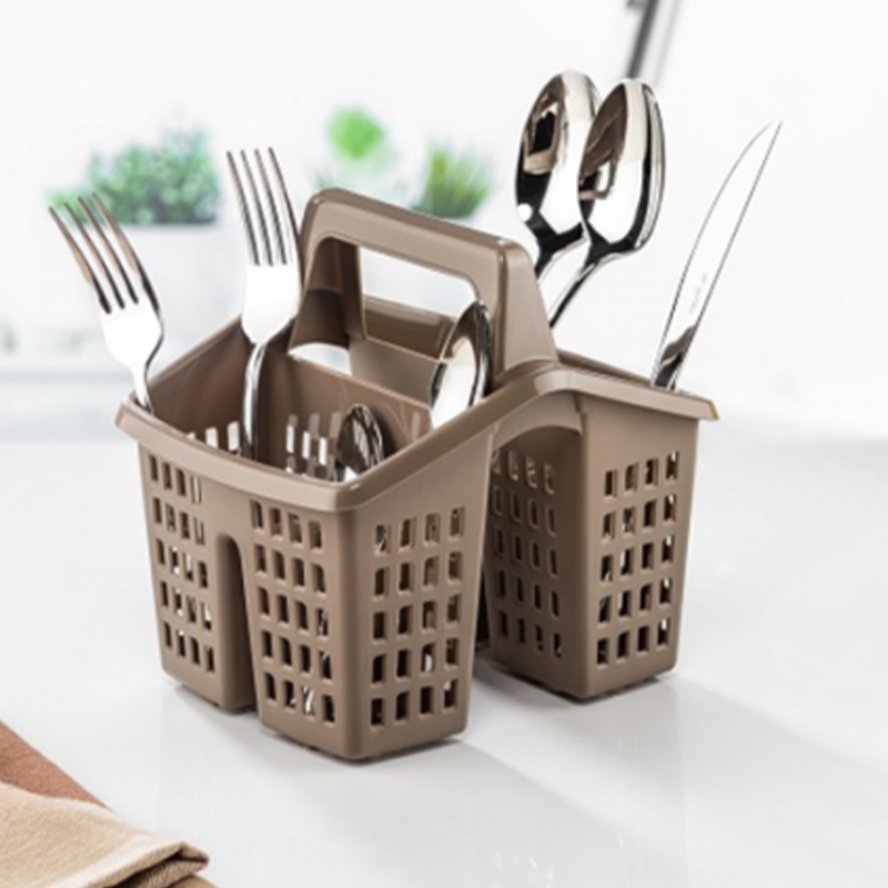 Plastic Utensil Cutlery Holder Basket 4 Sections with Handle 10 x 16 cm  Random Colour Home