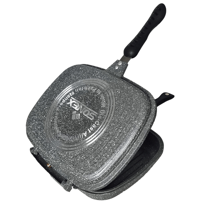 Double Sided Multifunctional Pan BBQ Grill Pan Diecast Kitchenware 36 cm Random Colour Home