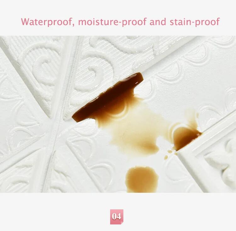 10pcs 3D Tile Brick Wall Sticker Waterproof Foam Panel Self-adhesive Wallpaper -White Pineapple Grid Home