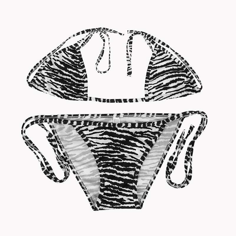 Womens Push Up Bikini Bra Bikini Thong Strappy Set Swimsuit Bathing Suit for Summer Beach Black + White Gift