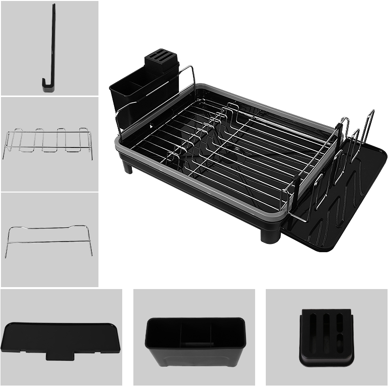 Dish Drying Rack Multifunctional Tableware Drain Rack Stainless Steel Dish Drainers for Kitchen Counter Black Home