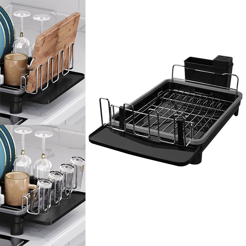 Dish Drying Rack Multifunctional Tableware Drain Rack Stainless Steel Dish Drainers for Kitchen Counter Black Home
