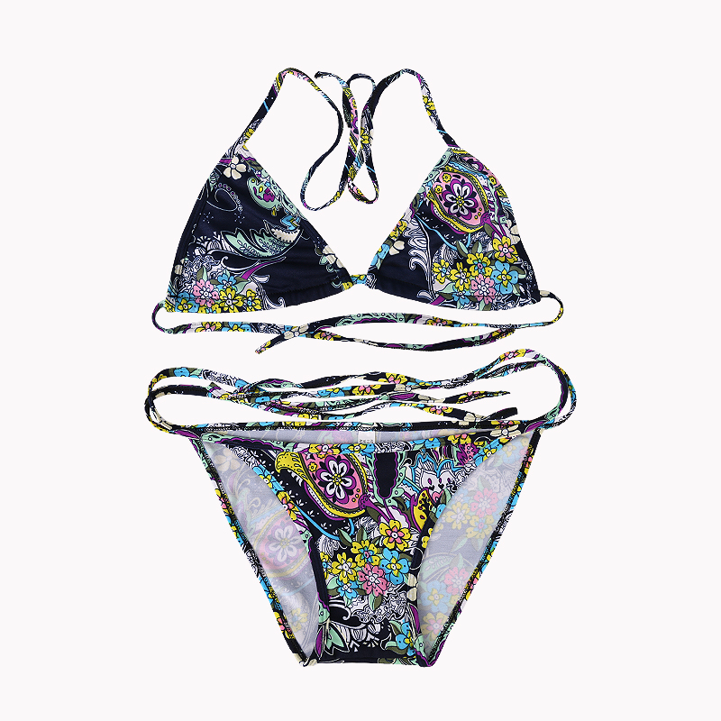 Womens Push Up Bikini Bra Bikini Thong Strappy Set Swimsuit Bathing Suit for Summer Beach  Navy + Flowers Gift