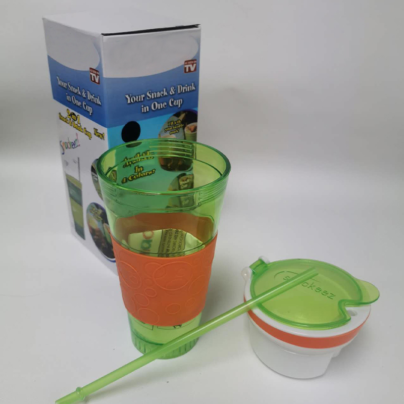2 In 1 Plastic Travel Snack and Drink Cup  Random Colour Gift