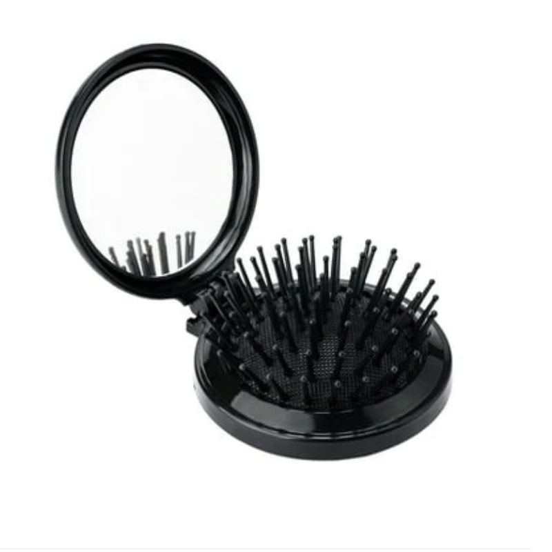 Round Folding Pocket Hair Brush with Mirror for Travel Random Colour Gift