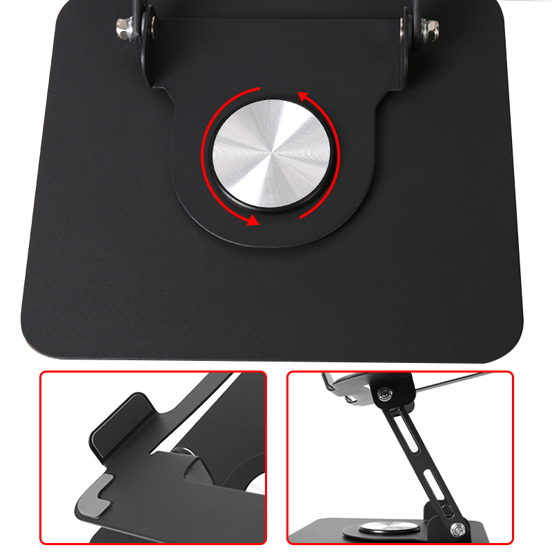 360-degree rotating metal portable laptop/tablet stand with adjustable bracket, black