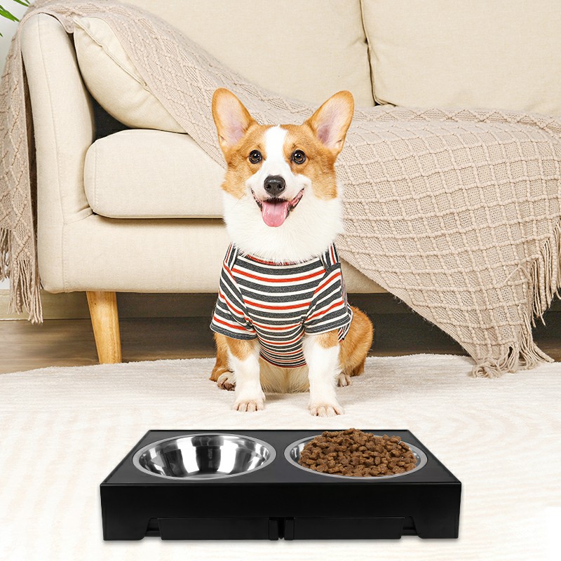 Elevated Dog Bowls 5 Height Adjustable Stand Raised dog bowl with Double Stainless Steel Bowls for Small Medium Large Dogs - Black Home