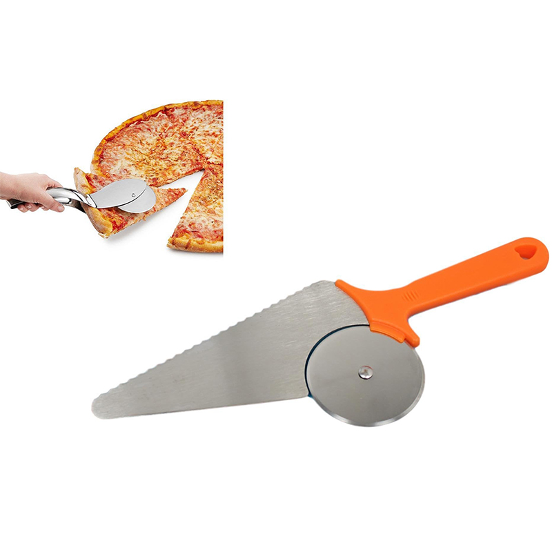 2 in 1 Pizza Cutter Stainless Steel Slice Server with Plastic Handle 28cm Home