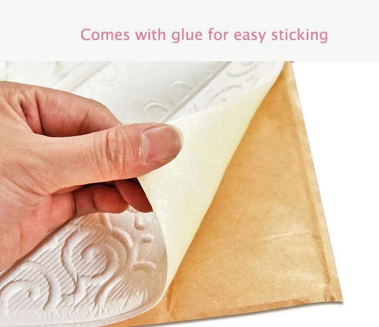 10pcs 3D Tile Brick Wall Sticker Waterproof Foam Panel Self-adhesive Wallpaper -White Pineapple Grid Home