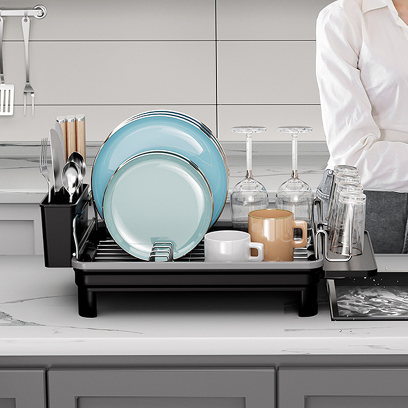 Dish Drying Rack Multifunctional Tableware Drain Rack Stainless Steel Dish Drainers for Kitchen Counter Black Home