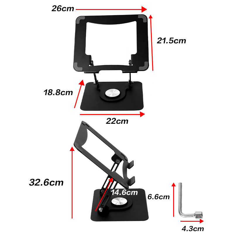 360-degree rotating metal portable laptop/tablet stand with adjustable bracket, black